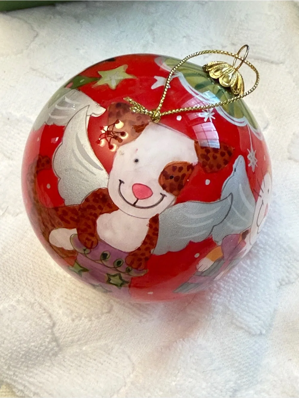 Pier one li Bien Red Hand-Painted Dog Angel Glass Christmas Ornament